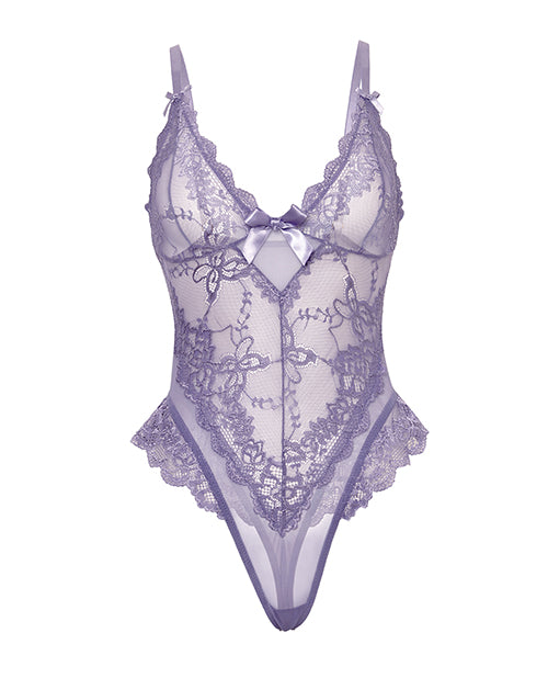 Oh La La Cheri Valentine Lace Teddy Bow Details Purple 3X 4X featuring delicate lace and charming bow details.
