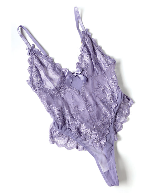 Oh La La Cheri Valentine Lace Teddy Bow Details Purple 3X 4X showcasing delicate lace and charming bow details.