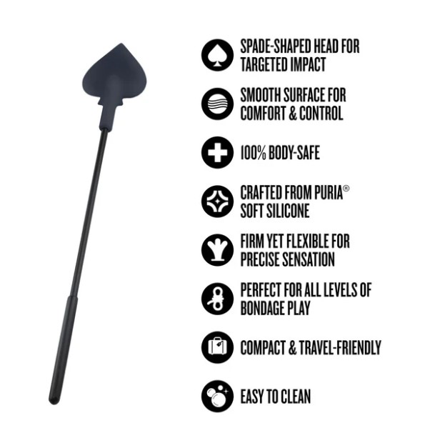 Temptasia Ardor Spade Crop Black with spade-shaped head, smooth surface, 100% body-safe silicone, and compact design.