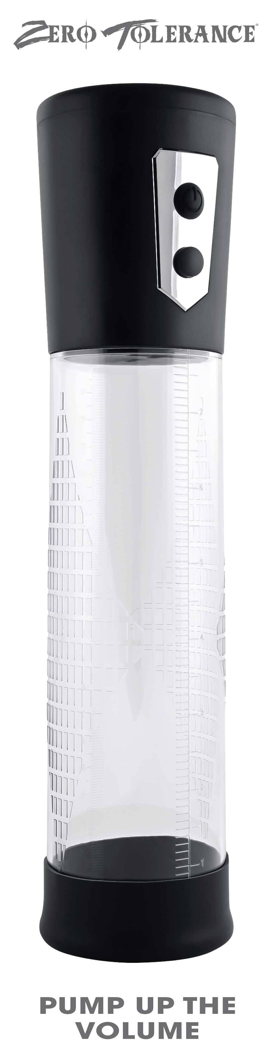 Zero Tolerance Pump Up the Volume electric penis pump with integrated measurement scale.