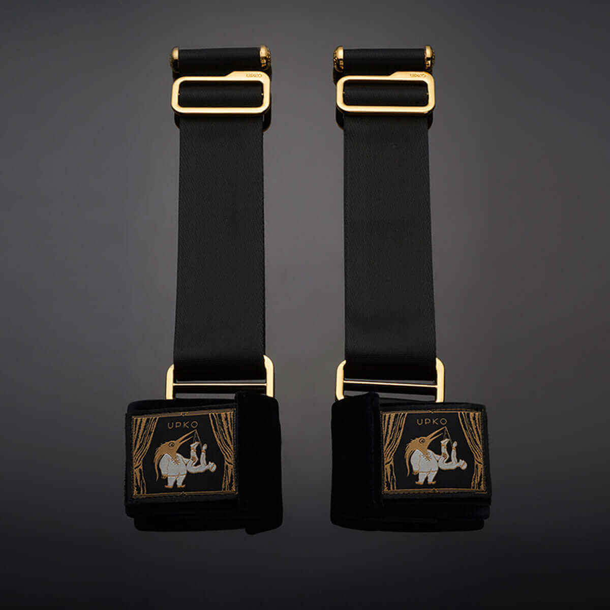 UPKO Over the Door Hand Restraints in black and gold with soft velvet cuffs, designed for chic S&M experiences.