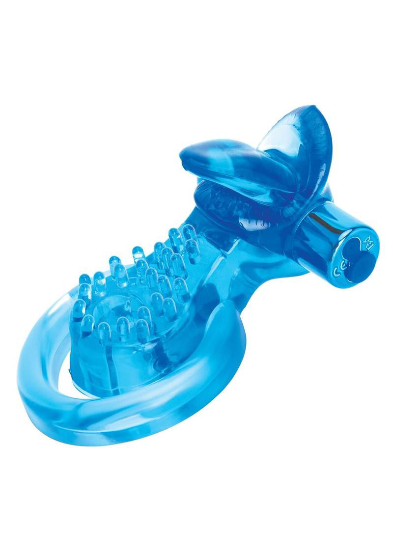 Bodywand Rechargeable Duo Ring With Clit Tickler Blue featuring powerful vibrations and flexible comfort.