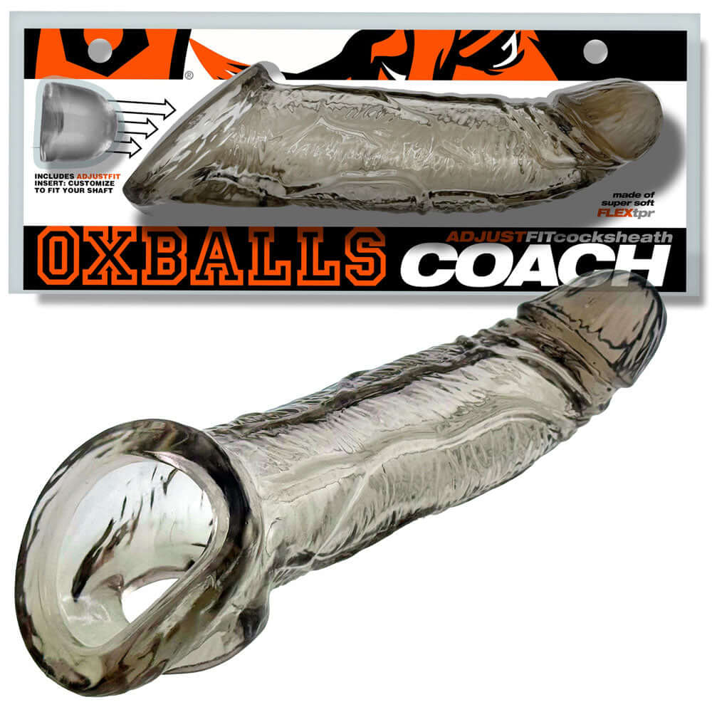 Oxball Coach Cocksheath Storm is a premium enhancement sheath for intimate play with realistic texture and comfortable fit.
