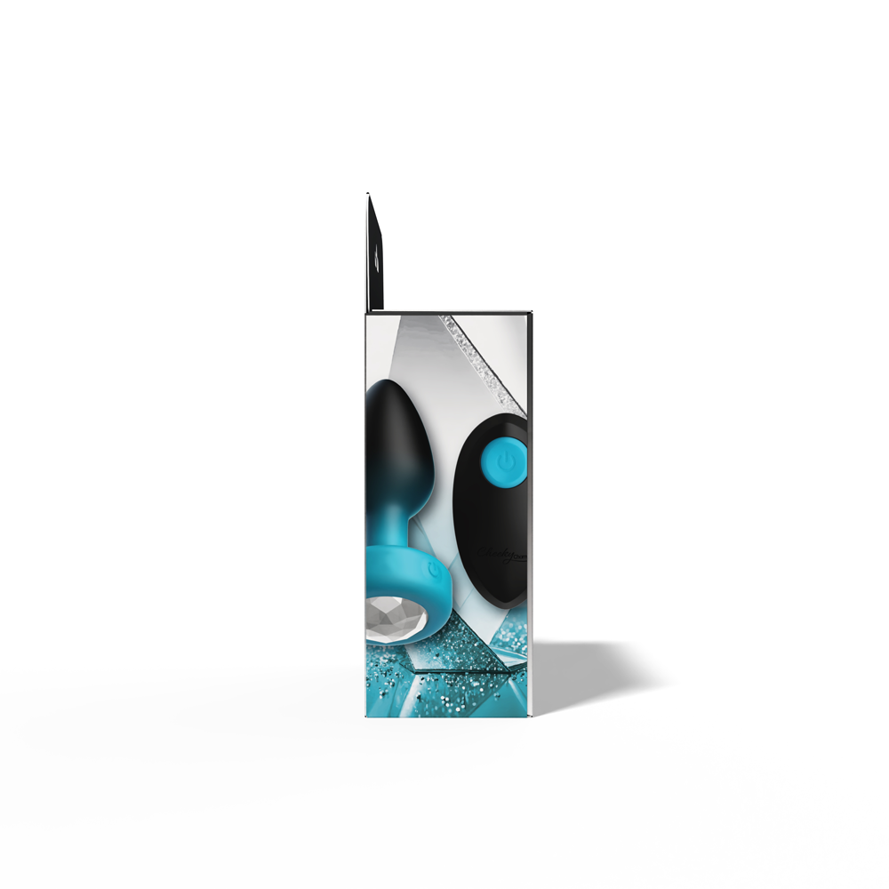 Cheeky Charms Eluxe Vibrating Anal Plug Medium packaging design showcasing its luxurious features and colors.