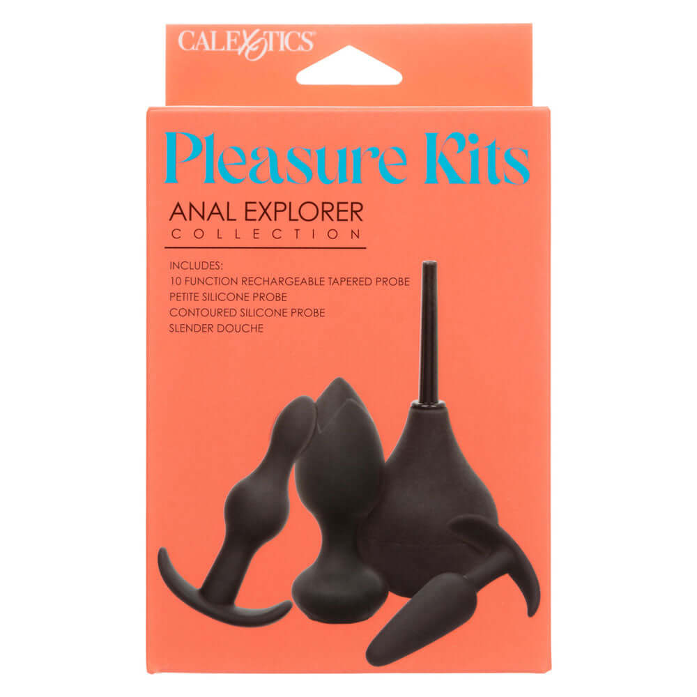 Pleasure Kits Anal Explorer Collection Black - a set featuring various anal probes and douches for safe exploration.