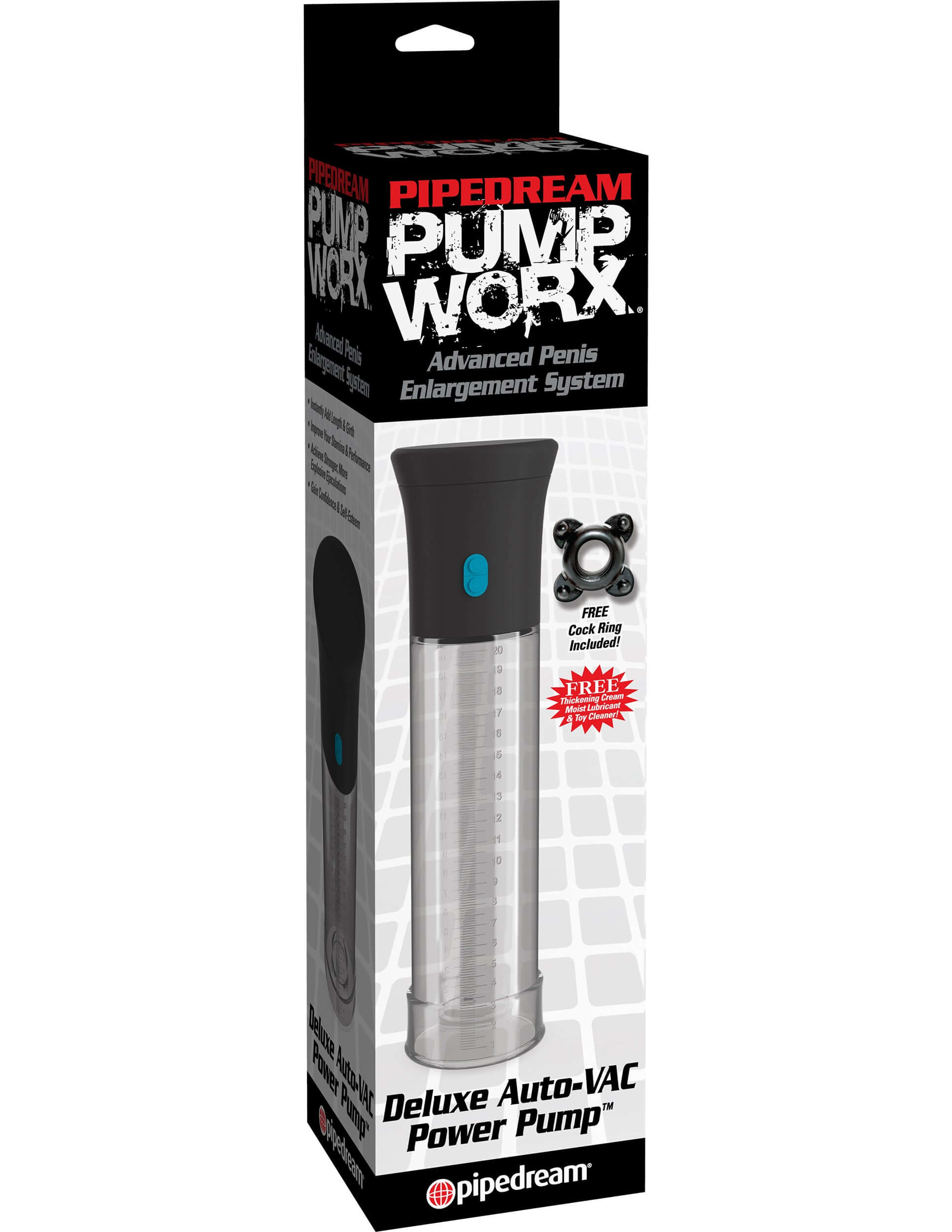 Pump Worx Deluxe Auto Vac Penis Pump packaging for advanced penis enlargement system.