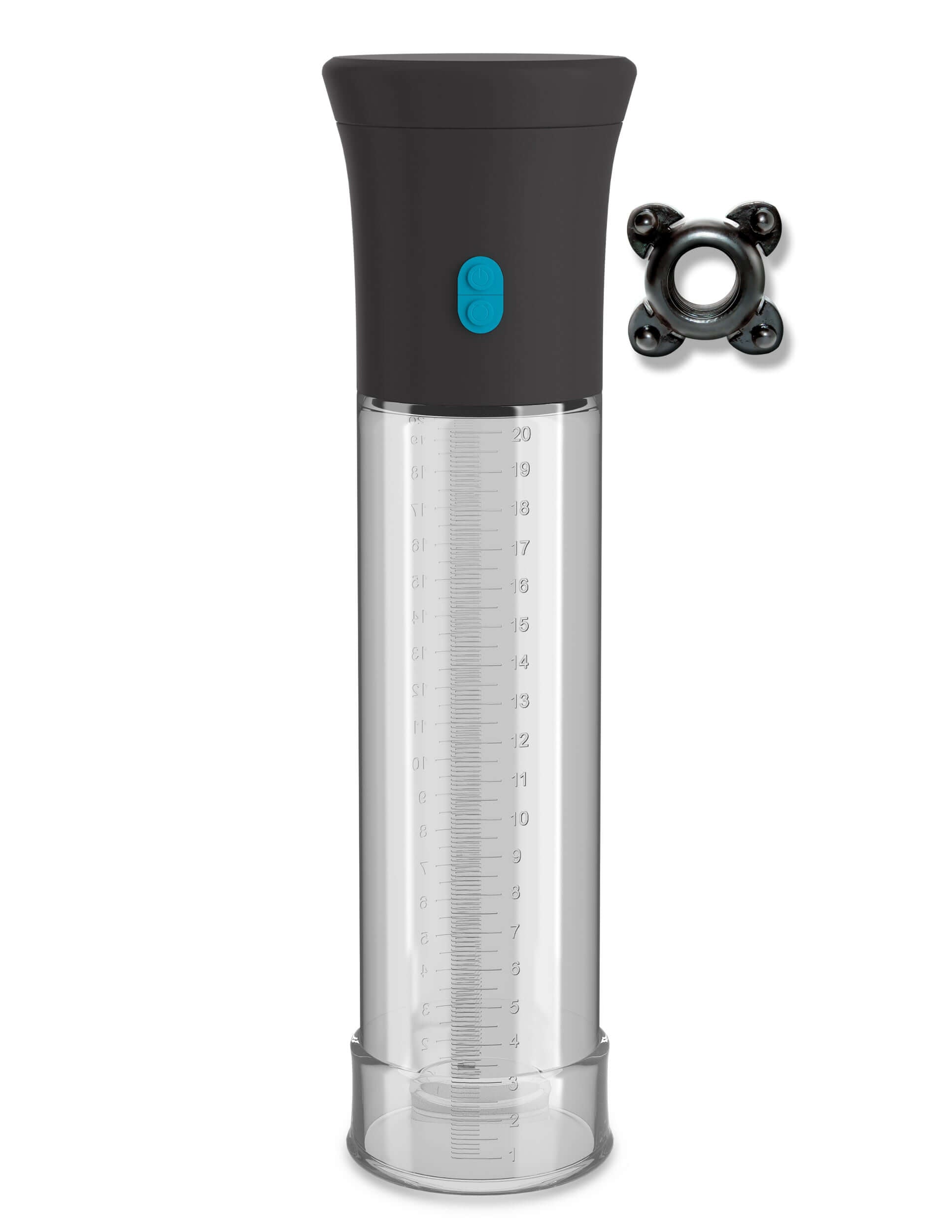 Pump Worx Deluxe Auto Vac Penis Pump featuring a transparent chamber and adjustable suction button.