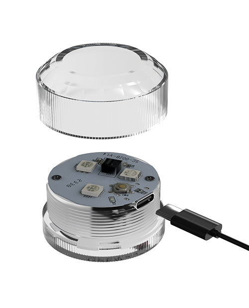 PDX Elite Go-Go Booty LED Mega Masturbator Frosted LED control unit with USB-C connector.