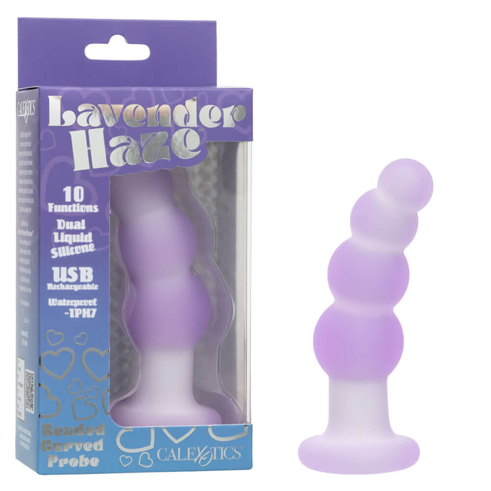 Lavender Haze Beaded Curved Probe Purple packaging and product, highlighting its sleek design and features.