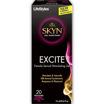 Lifestyles Excite Female Sexual Stimulating Gel 0.5 Oz packaging showcasing its features for enhanced arousal and pleasure.