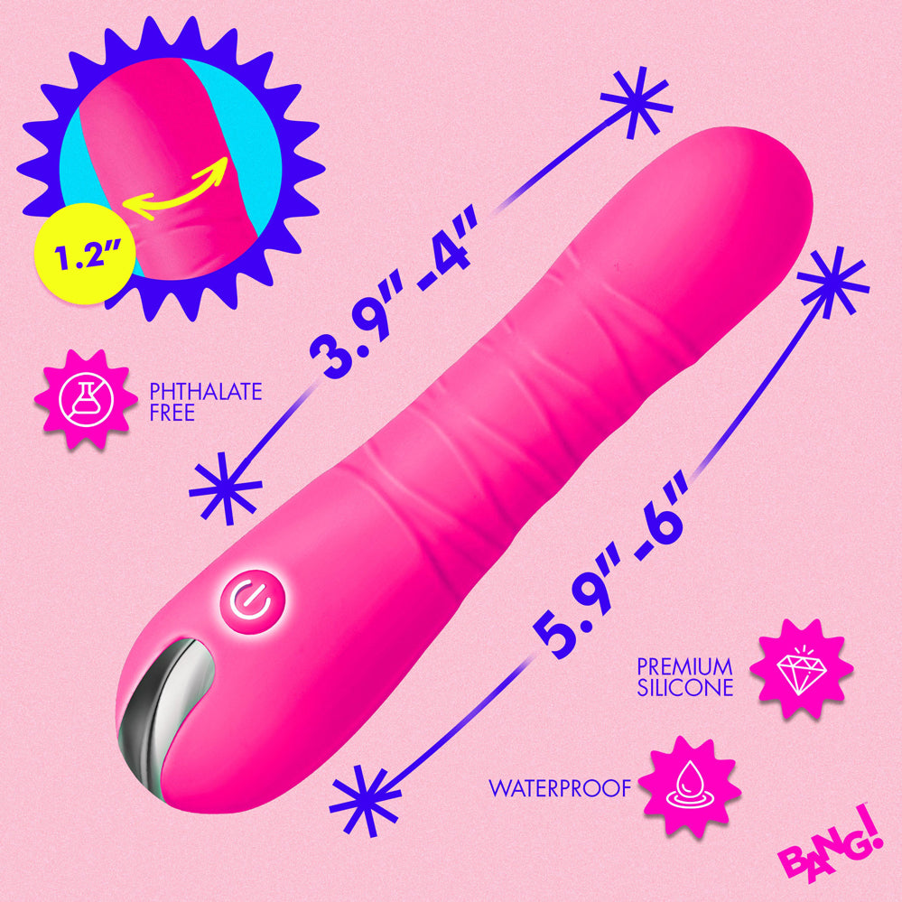 Bang Thrusting Silicone Dildo Pink features ergonomic design, waterproof premium silicone, and multiple settings for pleasure.