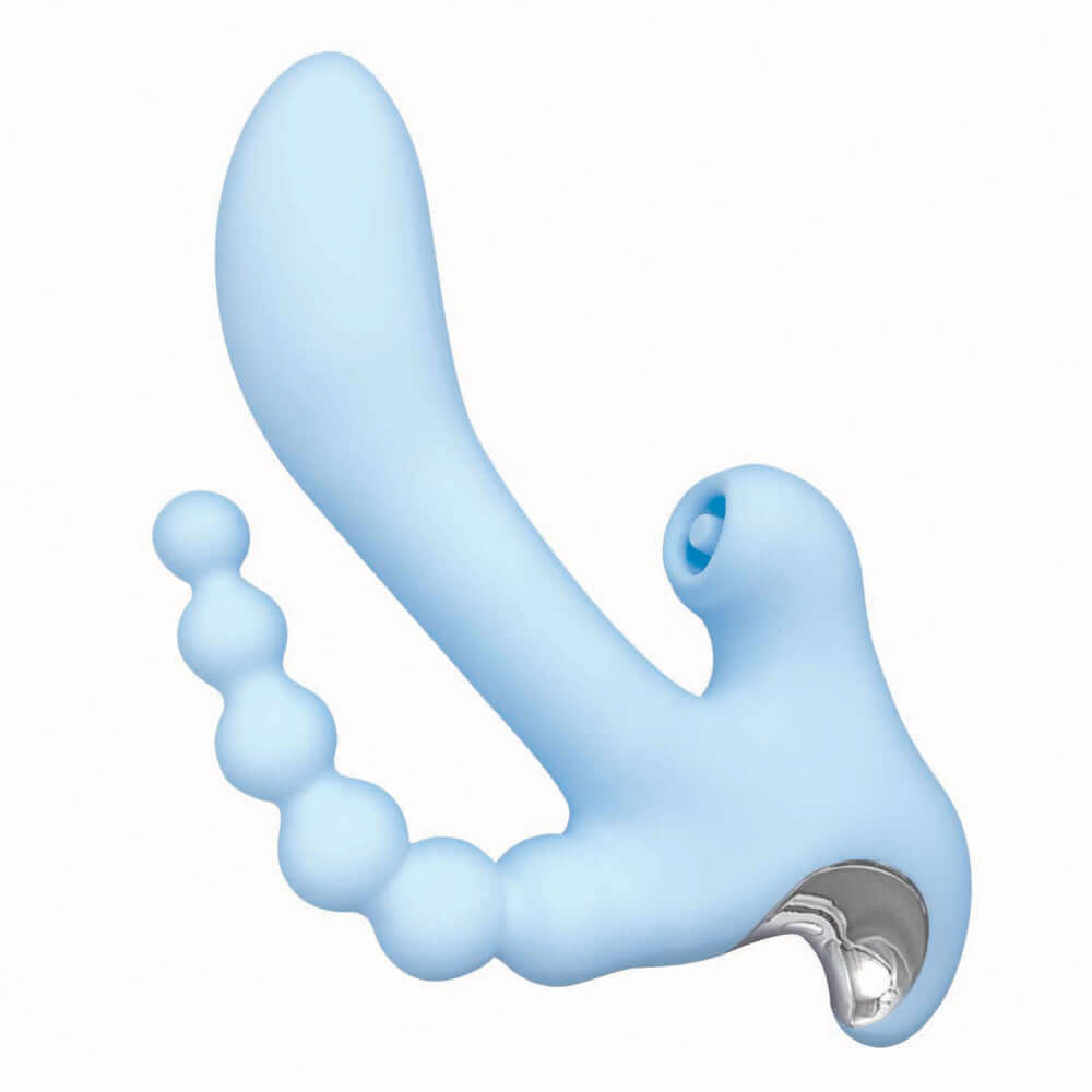 Sky Cirrus Three Way Vibe Massager Blue, a multifunctional vibrator for customizable pleasure with dual motors and 10 vibration functions.
