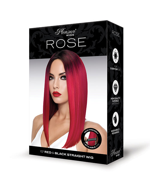 Pleasure Wigs Rose Red Precision Cut Wig in 15" straight style, featuring vibrant red and black hues.