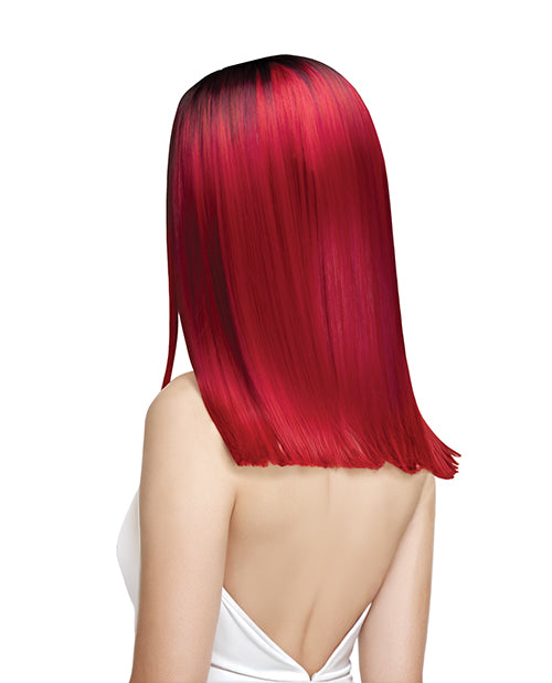 Pleasure Wigs Rose Red Precision Cut Wig showcasing a sleek and vibrant rose red hairstyle from the back.