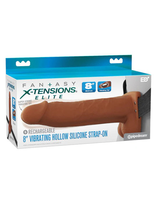 Fantasy X-Tensions Elite 8" Vibrating Hollow Silicone Strap-on - Brown-0