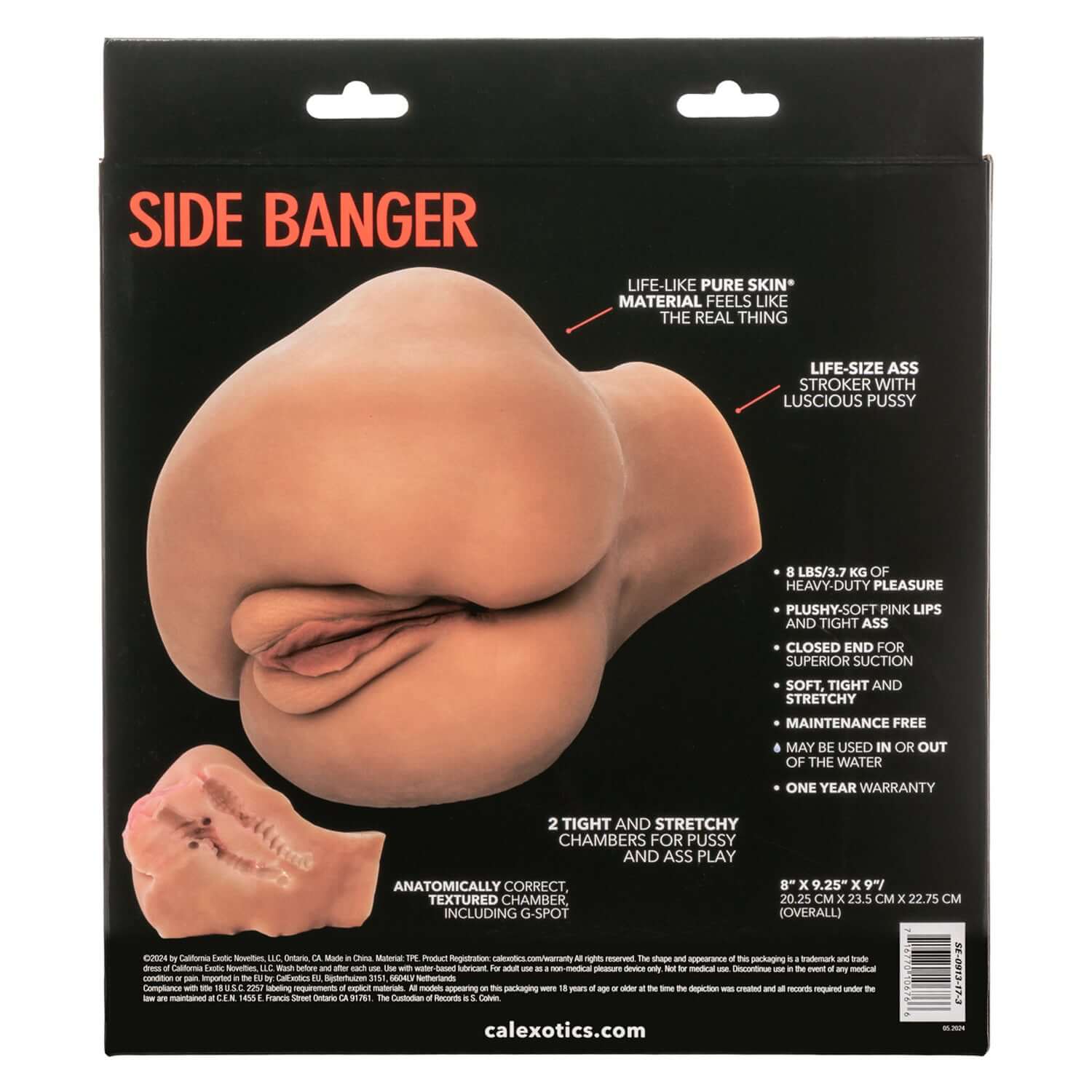 Side Banger realistic male masturbator with life-like Pure Skin material and dual-chamber design for pleasure.