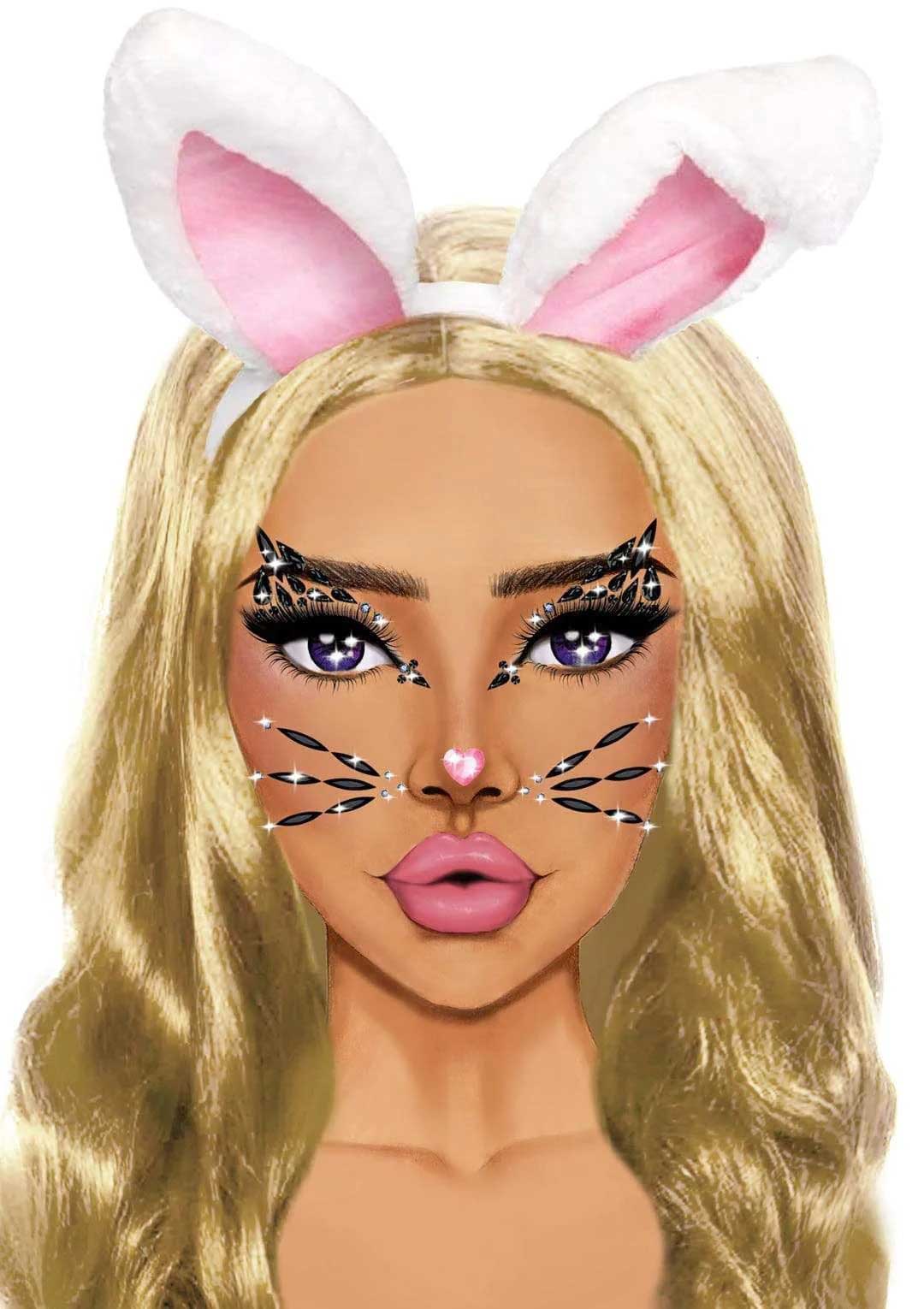 Leg Avenue Animal Rhinestone Stick-on Jewels used with bunny ears for a playful costume look.