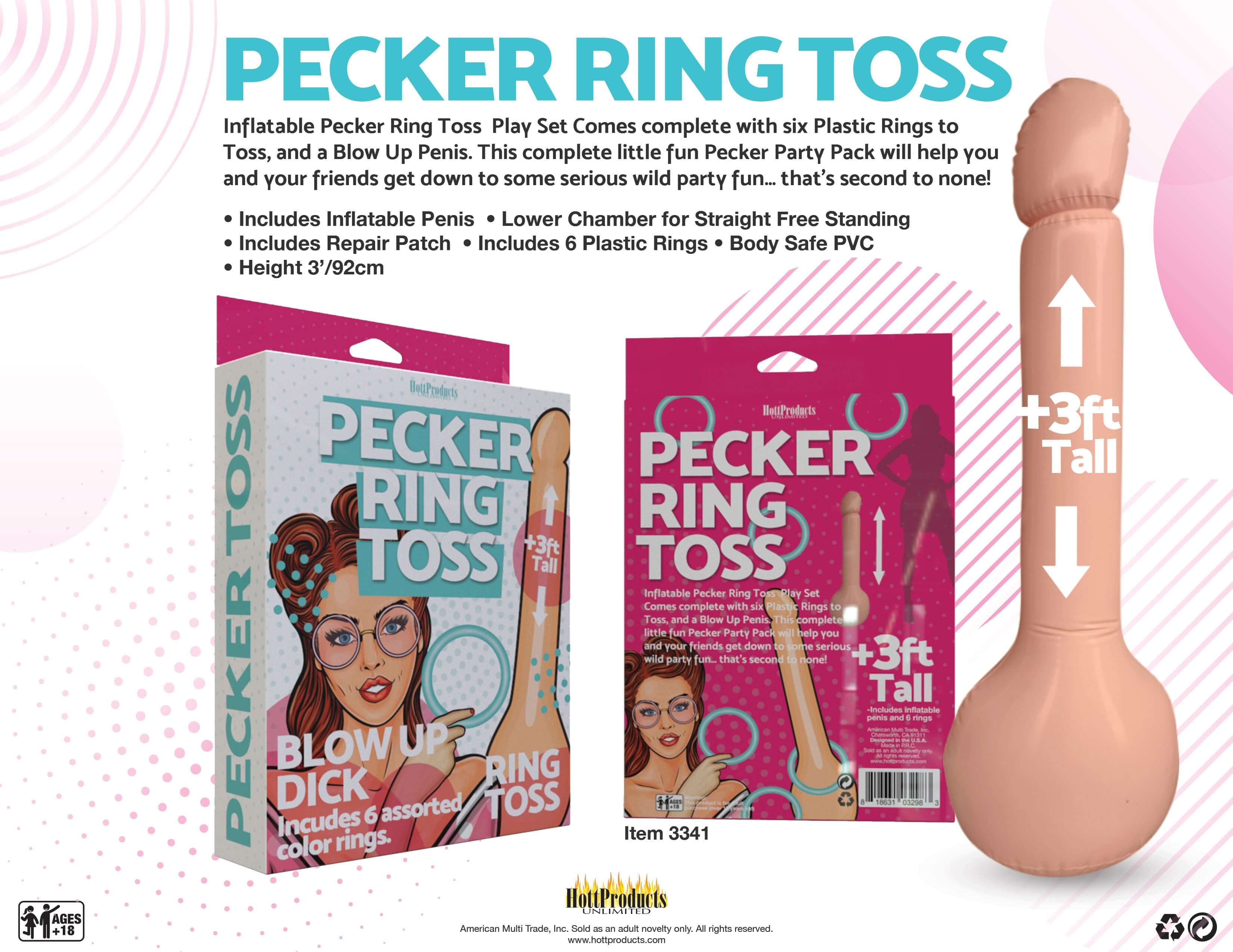 Inflatable Pecker Ring Toss Play Set with game packaging and inflatable penis for adult party fun.