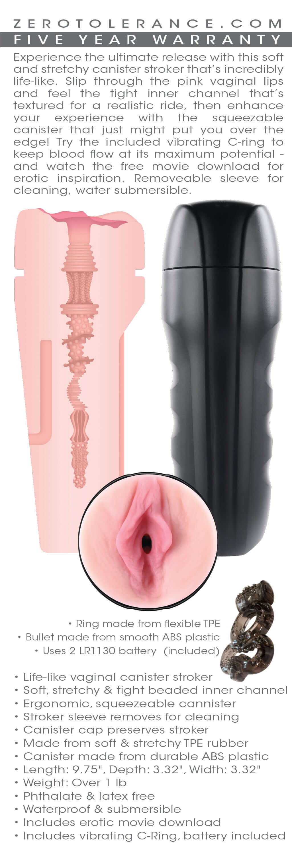 Zero Tolerance Grip It Realistic Stroker with detailed features and specifications for immersive sensations.