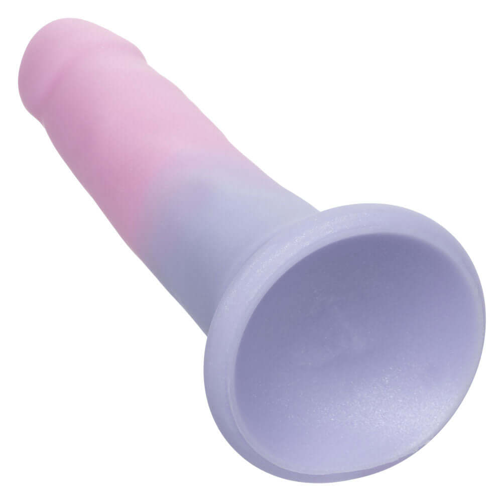 First Time Liquid Silicone Stud Dildo 5 inch in pink and purple gradient silicone, designed for pleasure and comfort.