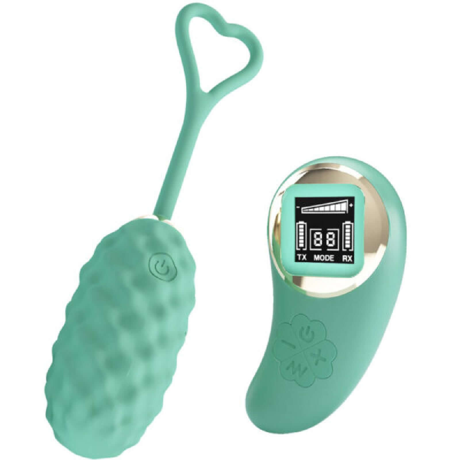 Turquoise Vivian Remote Control Vibrating Egg with Heart Loop and Digital Meter Remote