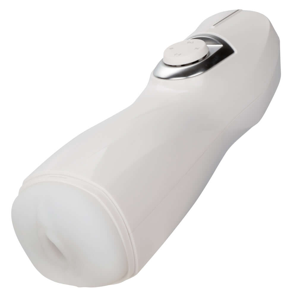Optimum Power Lifelike Pulsar Stroker - White rechargeable masturbator with advanced features for ultimate personal pleasure experience.