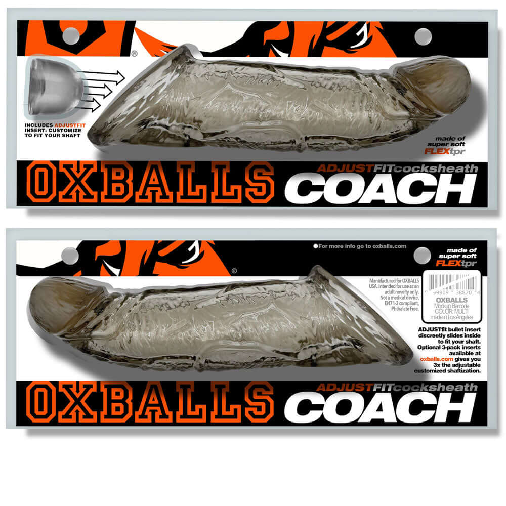 Oxball Coach Cocksheath Storm premium enhancement sheath with slab-style shape and upward-curved head.