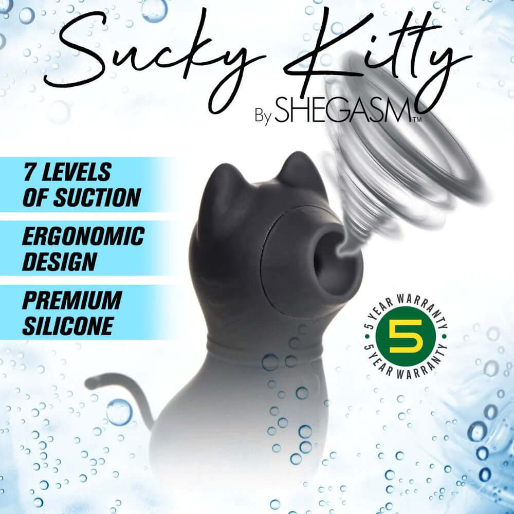 Sucky Kitty 7x Clitoral Stimulator Black with 7 levels of suction and ergonomic design for playful pleasure.