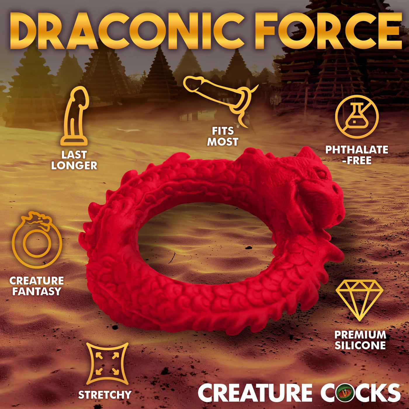 Rise of the Dragon Silicone Cock Ring - Red-4