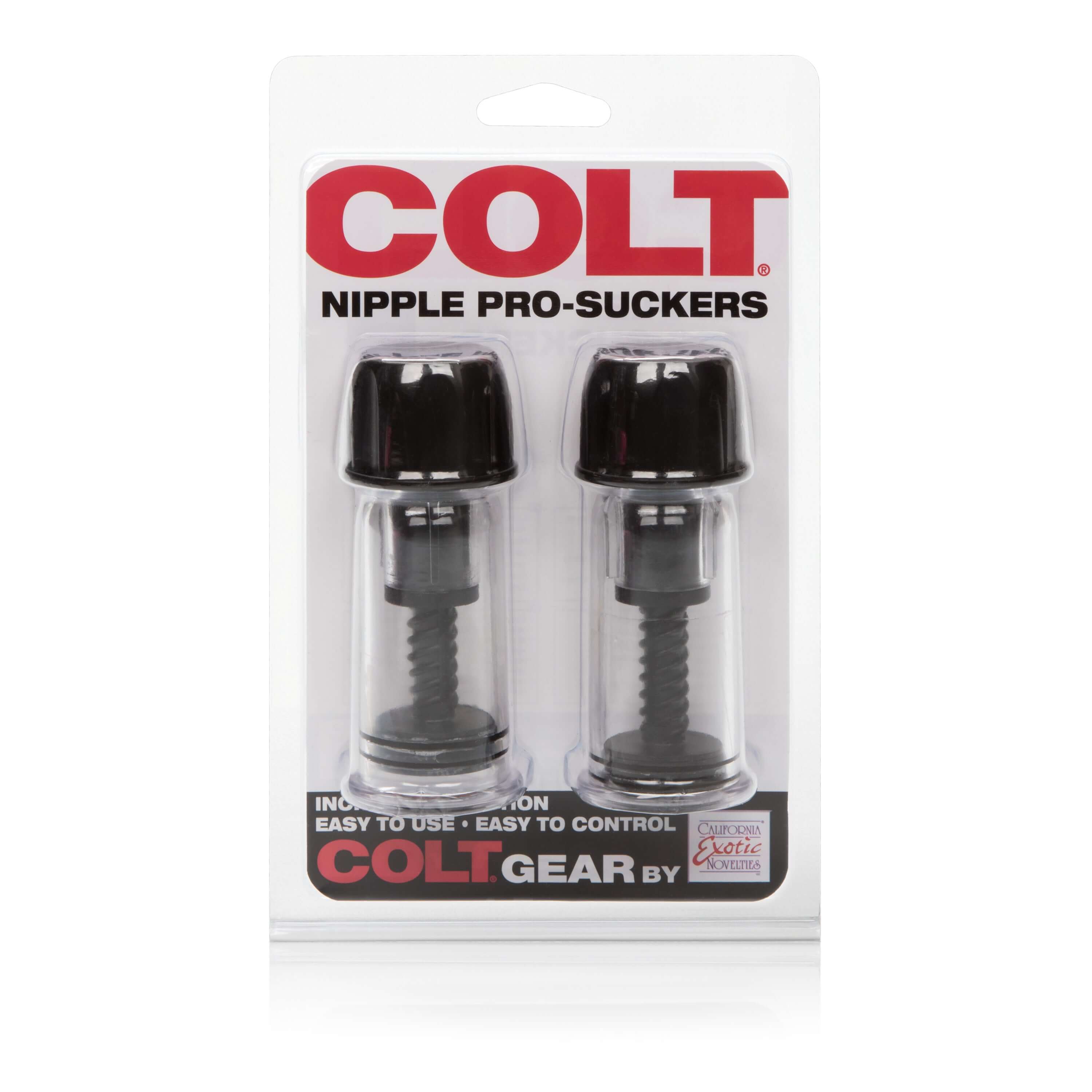Colt Nipple Pro-Suckers Black in packaging, designed for powerful suction and enhanced sensitivity during intimate play.