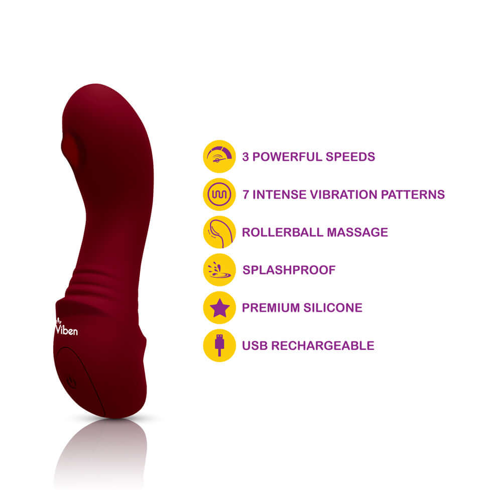 Zaina - Ruby G-Spot Vibe featuring rollerball massage, splashproof design, and 3 speeds, in premium silicone.