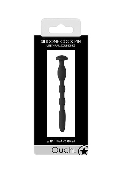 Ouch Silicone Penis Plug With Ribbing 0.4 Inch 11mm in packaging, designed for urethral sounding.