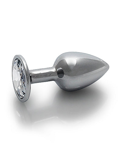 Round Gem Butt Plug Small Silver Diamond with polished aluminum and faux diamond gem base