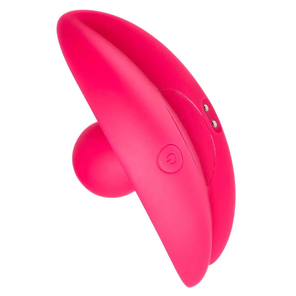 Camel Toe Shaped Vibrator With Remote Pink, discreet wearable massager featuring smooth silicone and customizable vibration control.