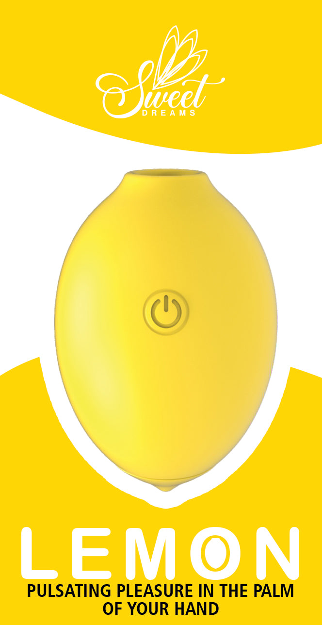 Sweet Dreams Lemon Rechargeable Pulsating Vibrator on a yellow background for ultimate pleasure.