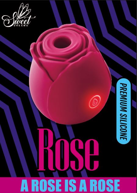 Sweet Dreams Rose Clitoral Suction Stimulator in rose shape, showcasing premium silicone and air pulse technology.