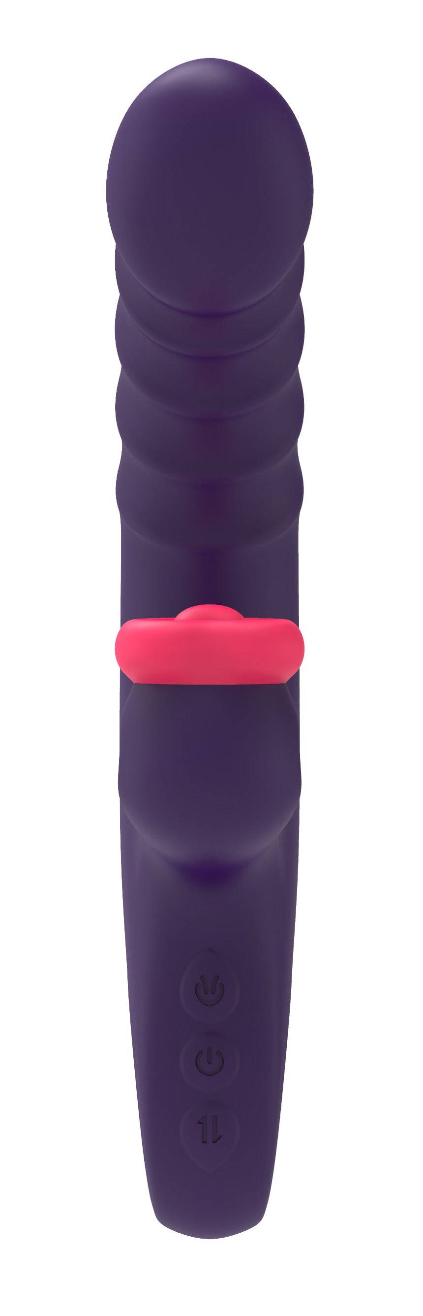 Sweet Dreams Sweet Heart Thrusting G-Spot Vibrator Purple featuring ribbed shaft and clitoral tapping controls.
