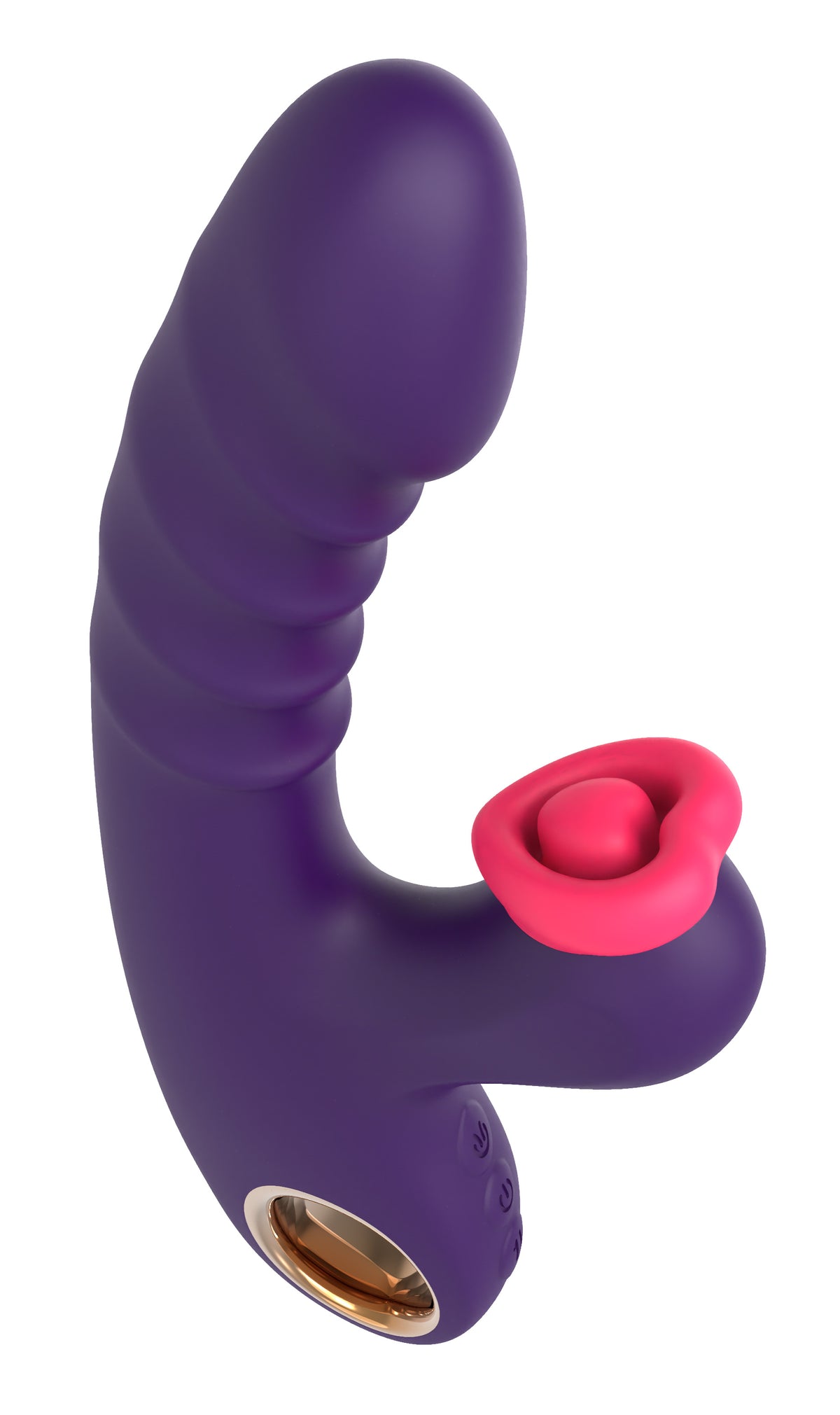 Sweet Dreams Sweet Heart Thrusting G-Spot Vibrator Purple, elegantly curved with thrusting and clitoral stimulation.