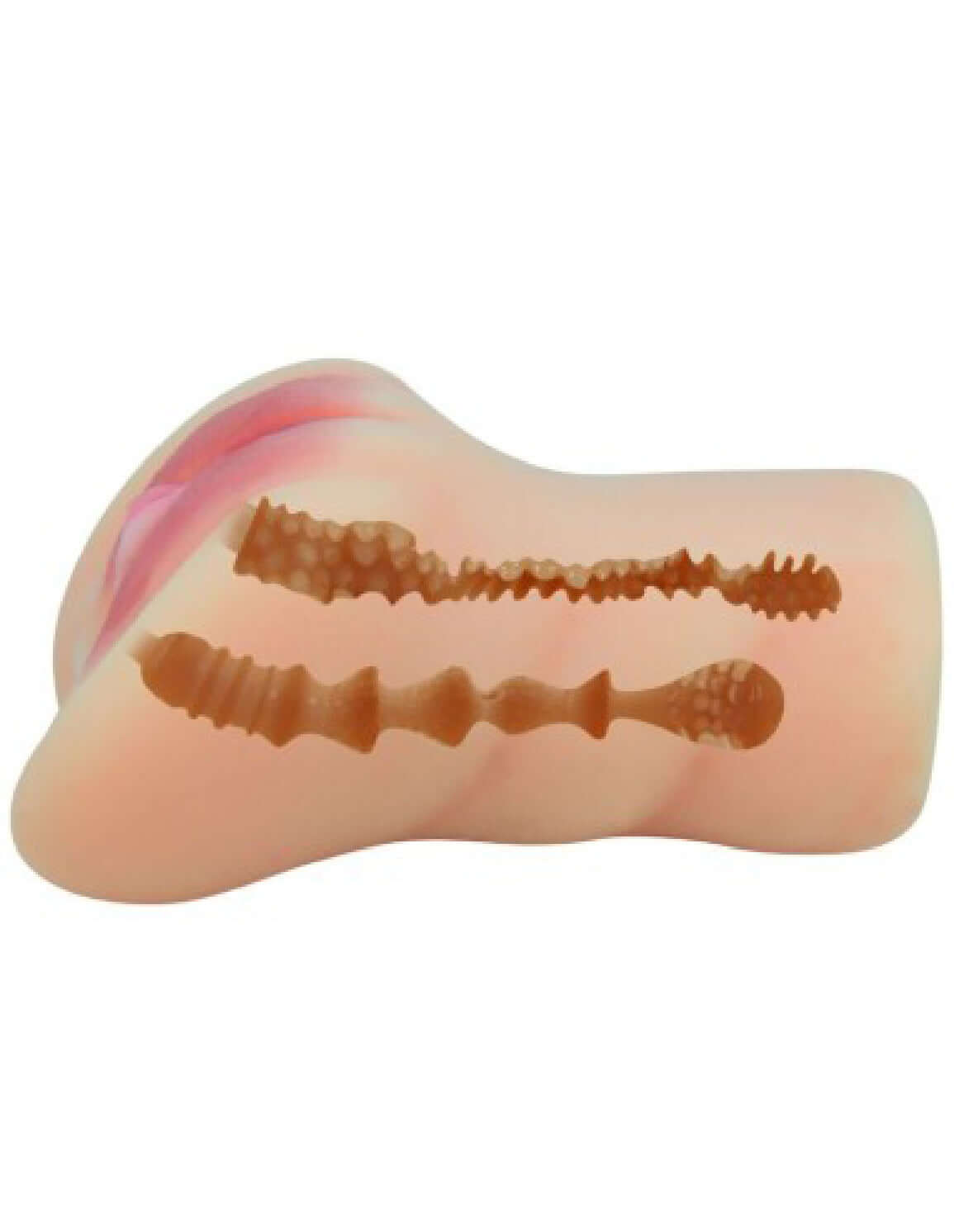 Realistic vagina masturbator with ribbed love tunnel for enhanced sensations.