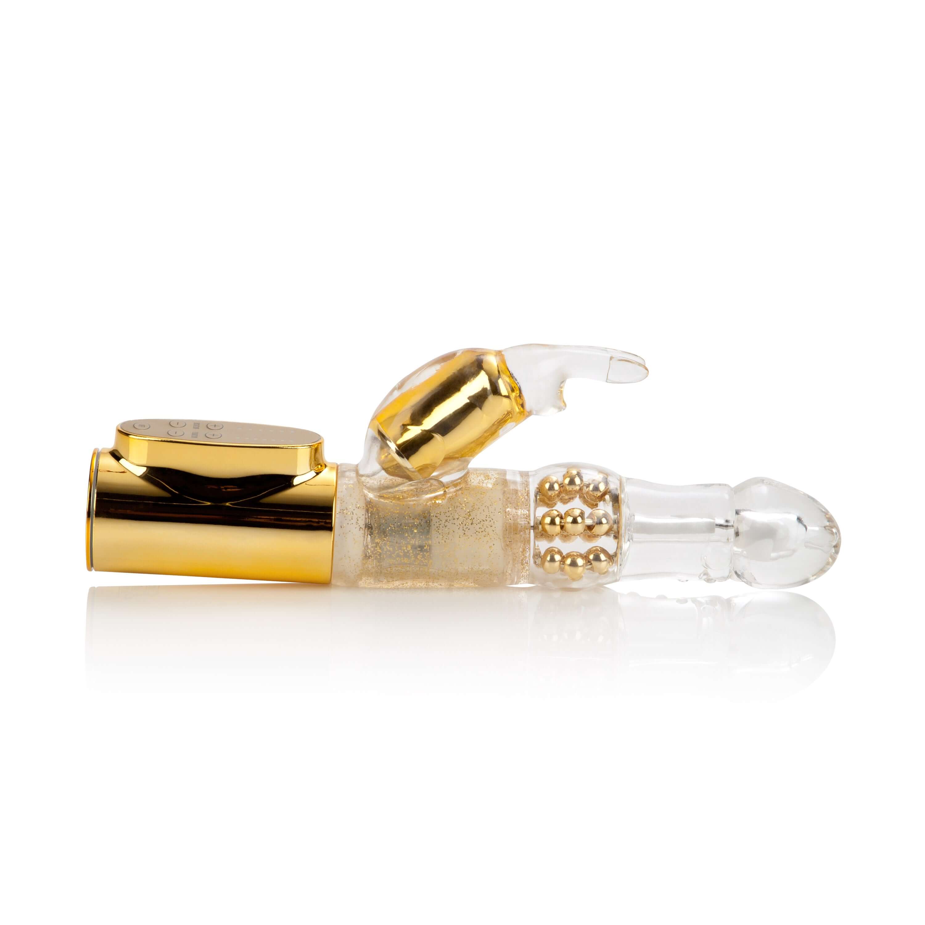 Platinum Jack Rabbit Vibrator Gold showcasing its elegant design and dual-action features for enhanced enjoyment.