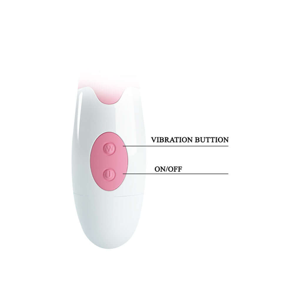 Close-up of the controls on the Pretty Love Hyman G-Spot Vibrator Pink, featuring vibration and power buttons.