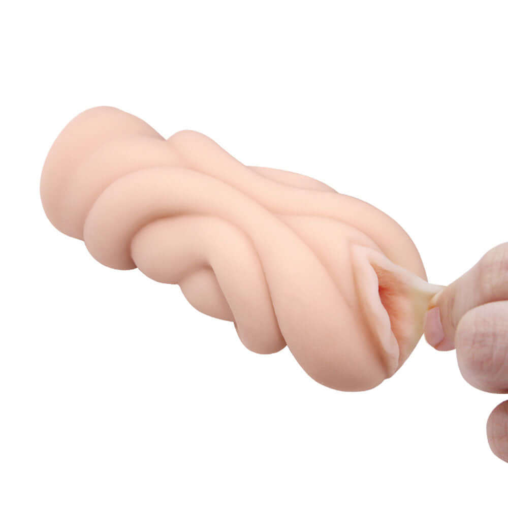 Crazy Bull Realistic Anime 3D Vagina Masturbator Light held in hand, showcasing soft texture and design.