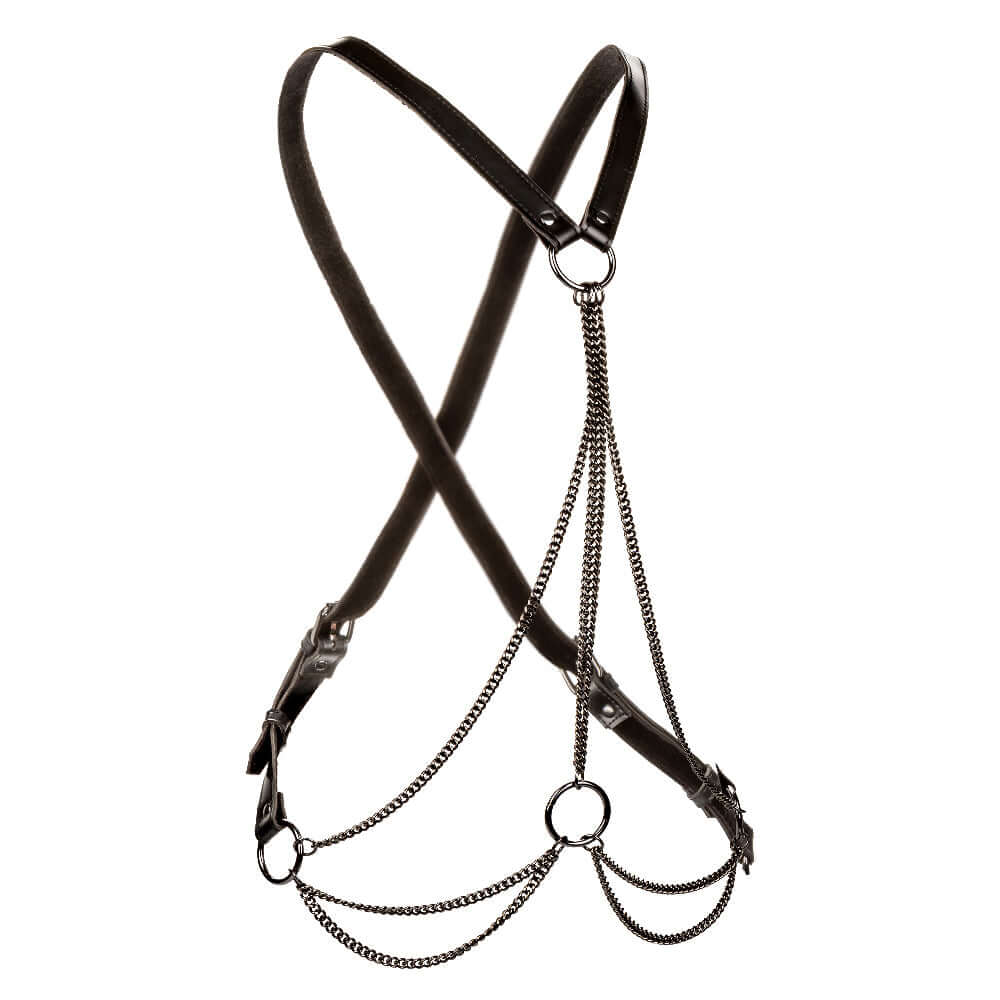 Plus Size Multi Chain Harness with Cross Back Design - Black, from the Euphoria Collection.