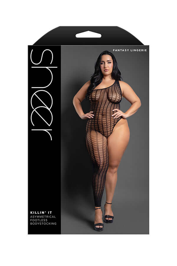 Killin It Asymmetrical Footless Bodystocking - Queen - Black-0