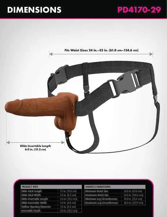 Fantasy X-Tensions Elite 6" Vibrating Hollow Silicone Strap-on - Brown-4