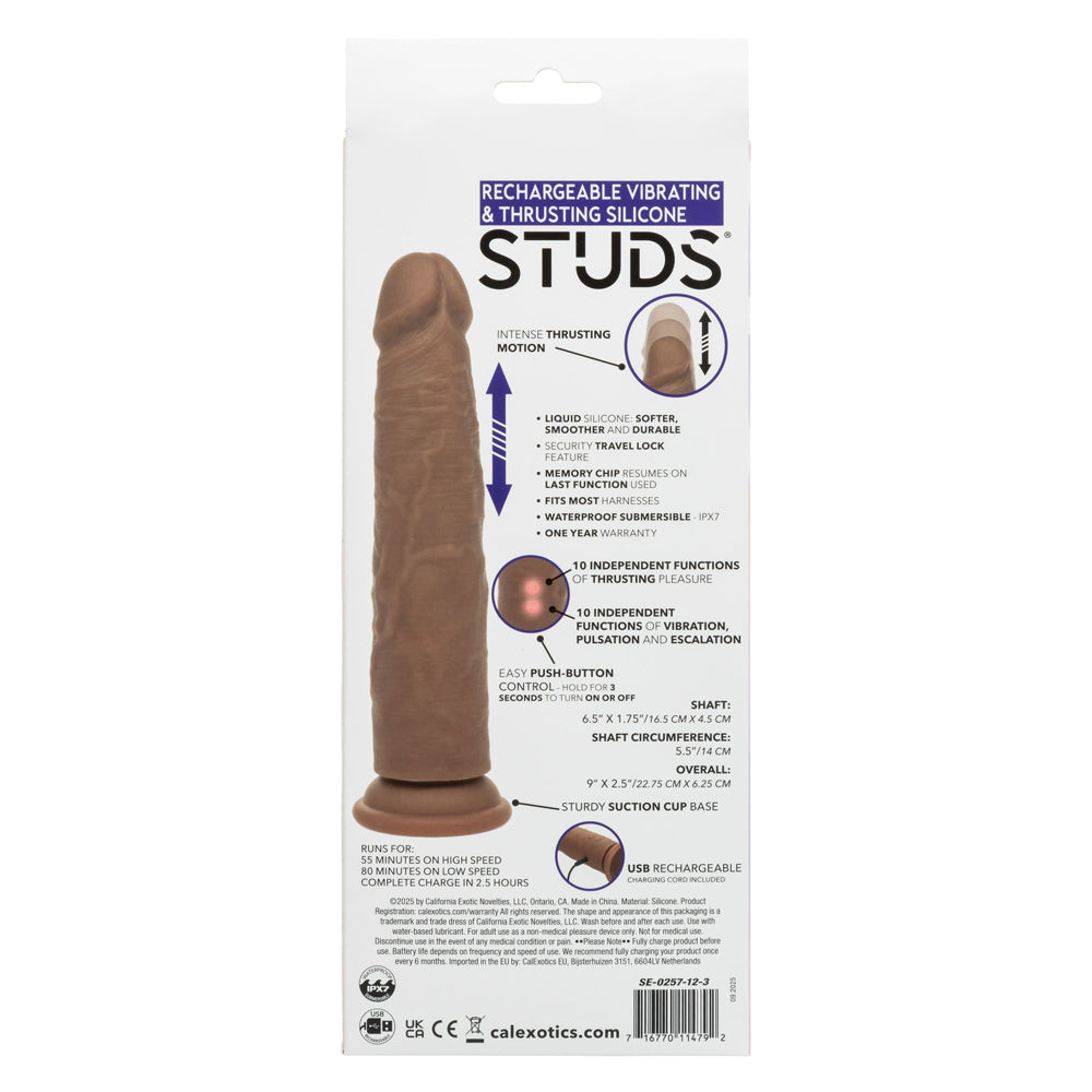 Rechargeable Vibrating and Thrusting Silicone Studs - Brown-0