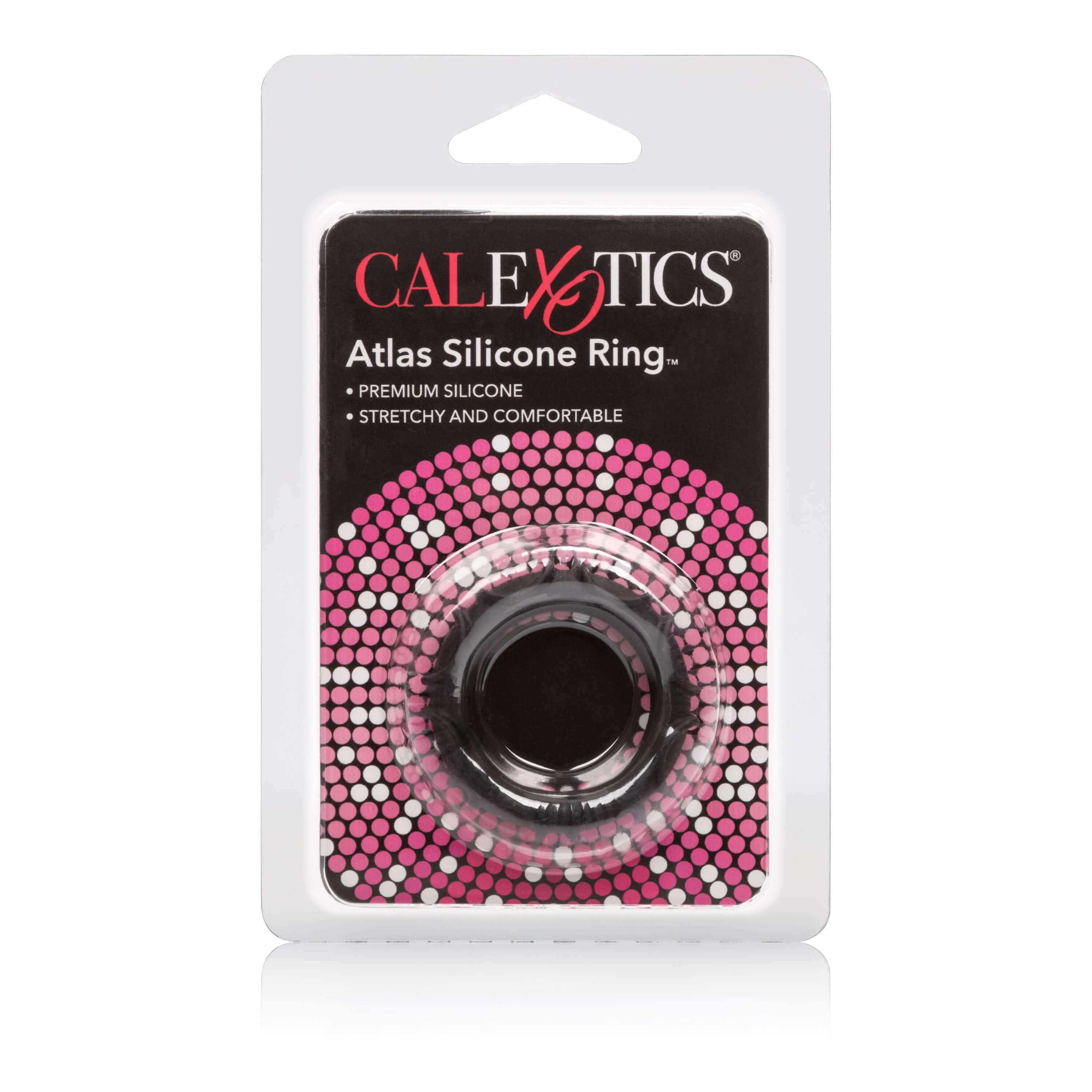 Adonis Silicone Ring Atlas Black on packaging, premium silicone cock ring for enhanced stamina and comfort.
