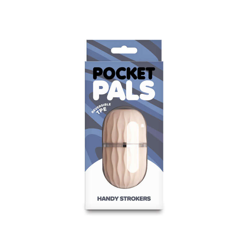 Pocket Pals Handy Strokers Lexi White compact pleasure stroker with reversible TPE in a travel-friendly package.