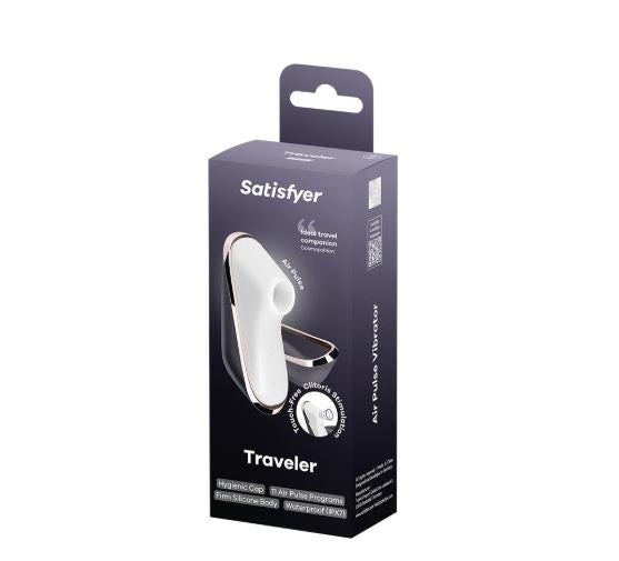 Satisfyer Traveler Air Pulse Clitoral Stimulator Black packaging showing travel-friendly design.