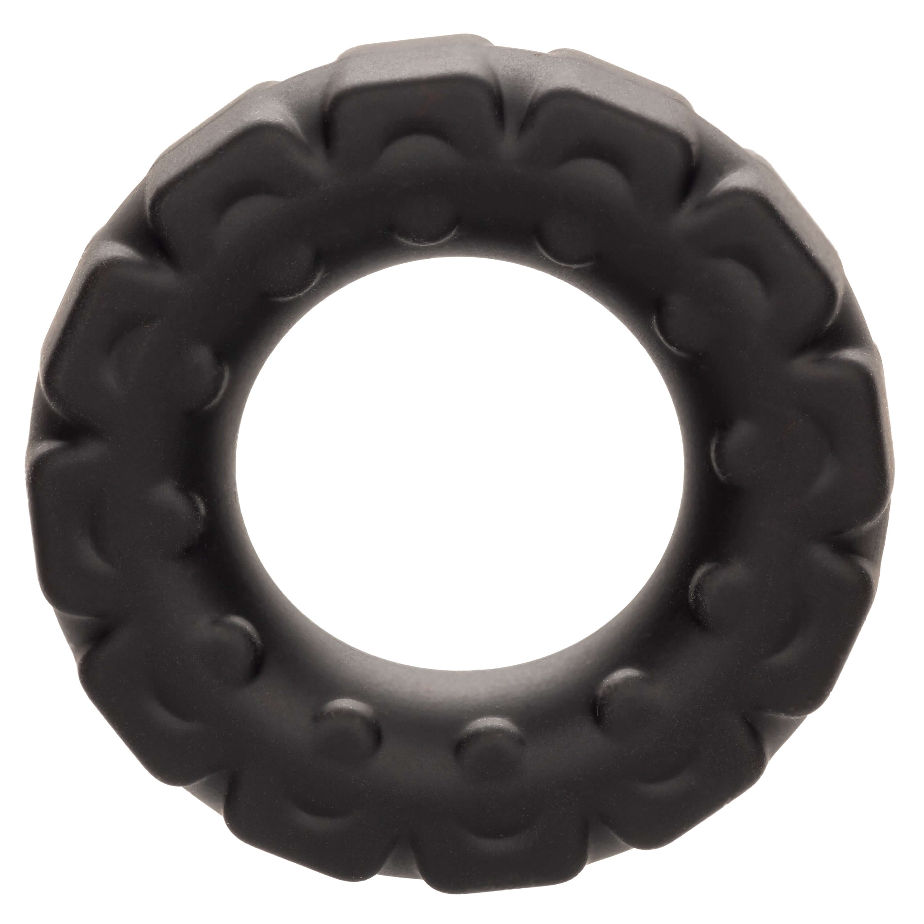 Alpha Liquid Silicone Prolong Tread Ring in Black, showcasing a soft, stretchy design for enhanced intimate experiences.